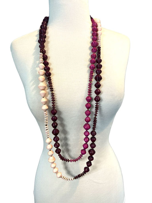 Paper Bead Handmade Shades of Purple Beaded 84" Necklace