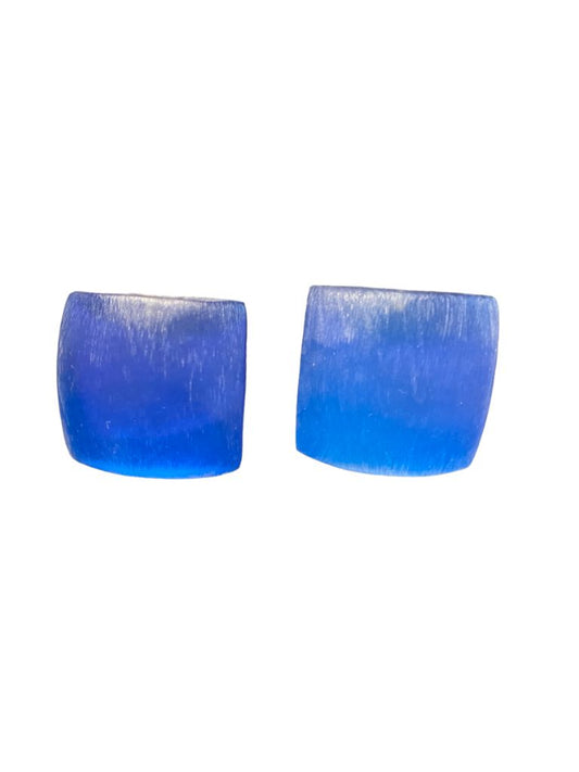 Blue Acrylic Frosted Square Earrings Post 1" Square