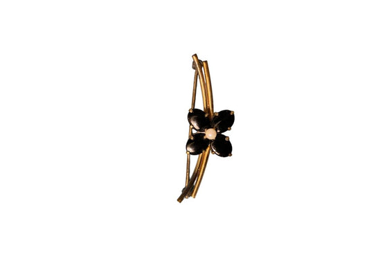 Vintage 1/20 12K Gold Filled On Sterling Onyx Flower Brooch