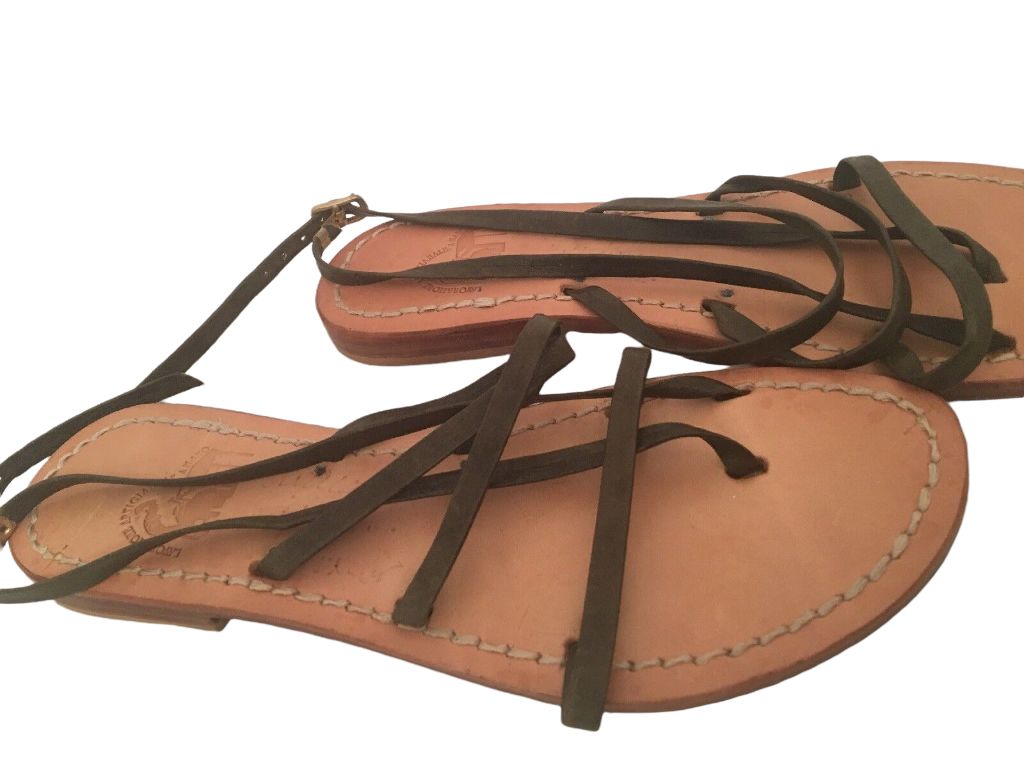 38 (US 7.5M) lavorazione artigiana sandals All Leather Ankle Buckle Made in Italy Women's