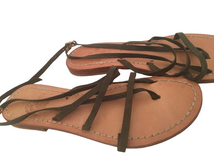 38 (US 7.5M) lavorazione artigiana sandals All Leather Ankle Buckle Made in Italy Women's