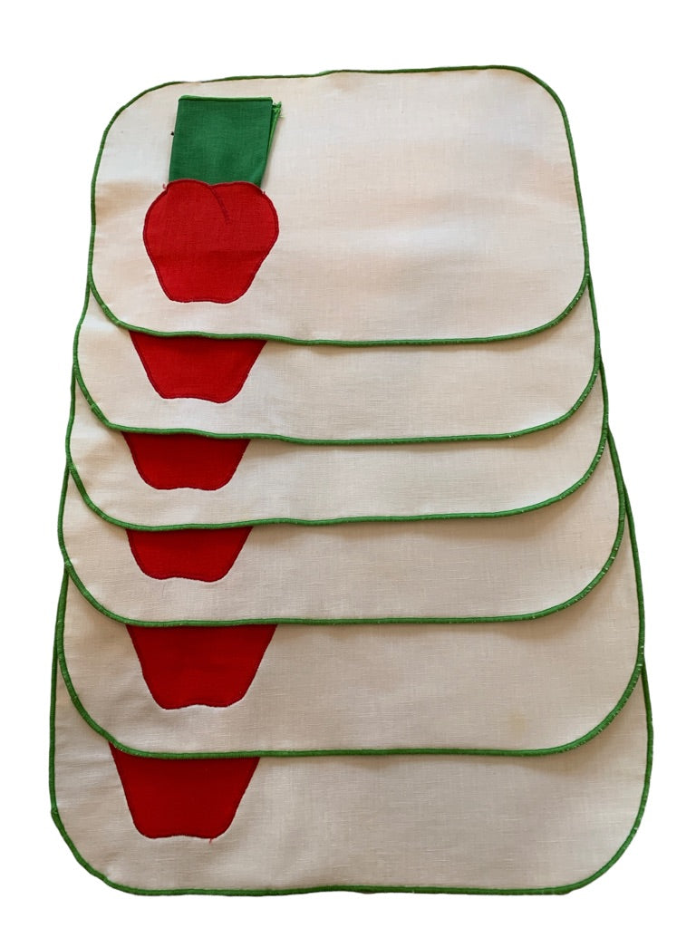 Set of 6 Backed Placemats and Napkins Pockets Cherry Design Green Red