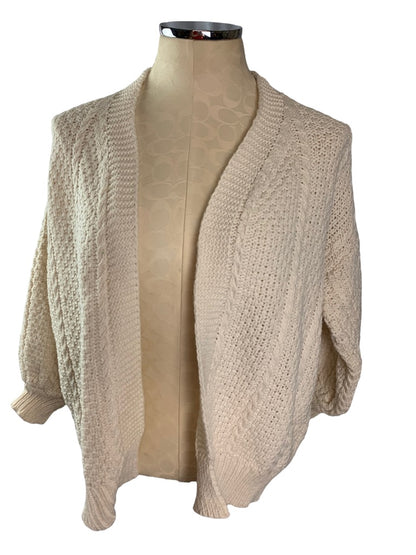 Small Unbranded Ivory Open Cardigan 3/4 Sleeve Heavy Knit