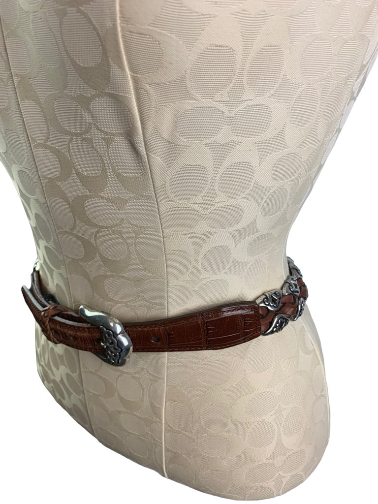 Small Brighton Women's Brown Leather and Silver Belt 91807 26-28"