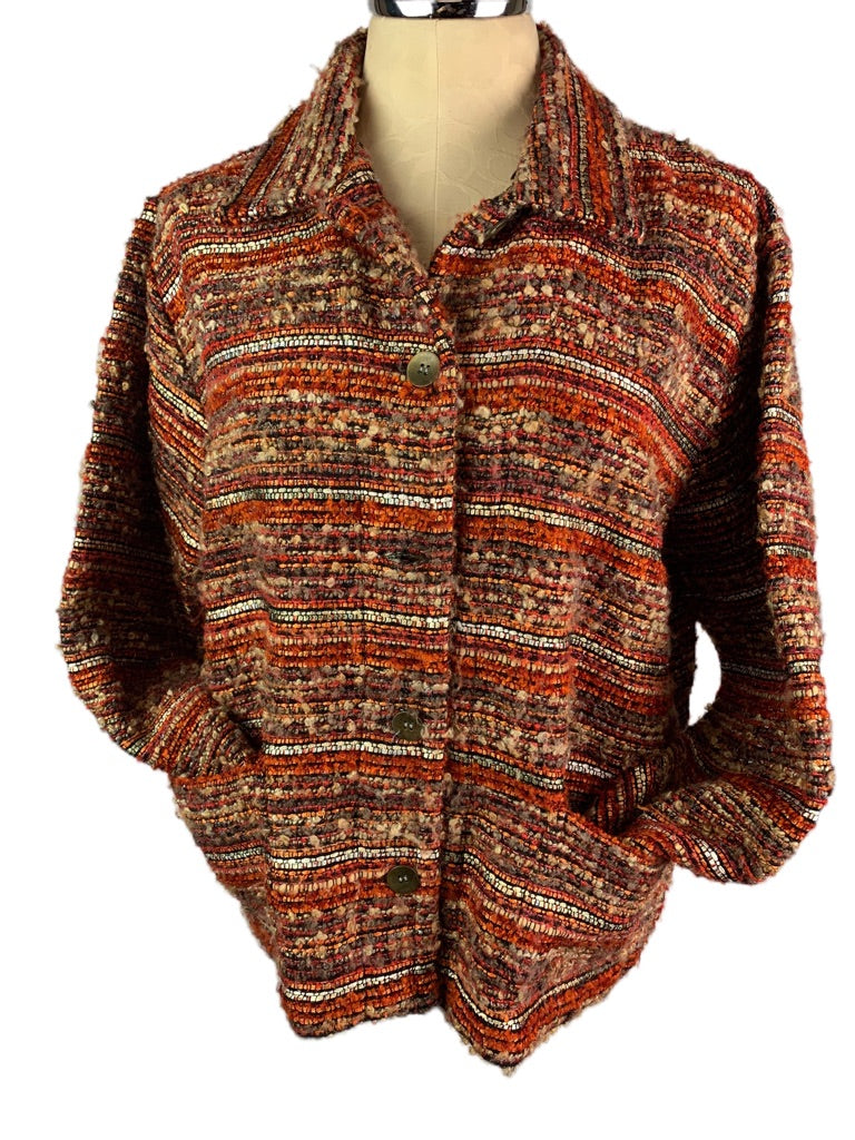 Large Chico's (Size 2) Chico's Wool Blend Jacket Fall Colors Orange Brown Pockets