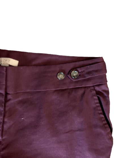 4P LOFT Petites Women's Merlot "Marisa" Crop Pants Linen Blend