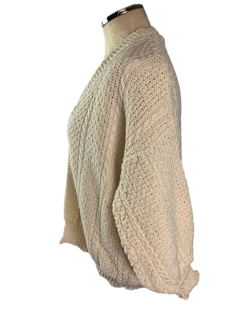 Small Unbranded Ivory Open Cardigan 3/4 Sleeve Heavy Knit