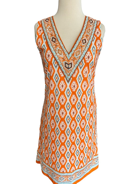 Small Bella Tu Orange Beaded Sleeveless Sheath Dress