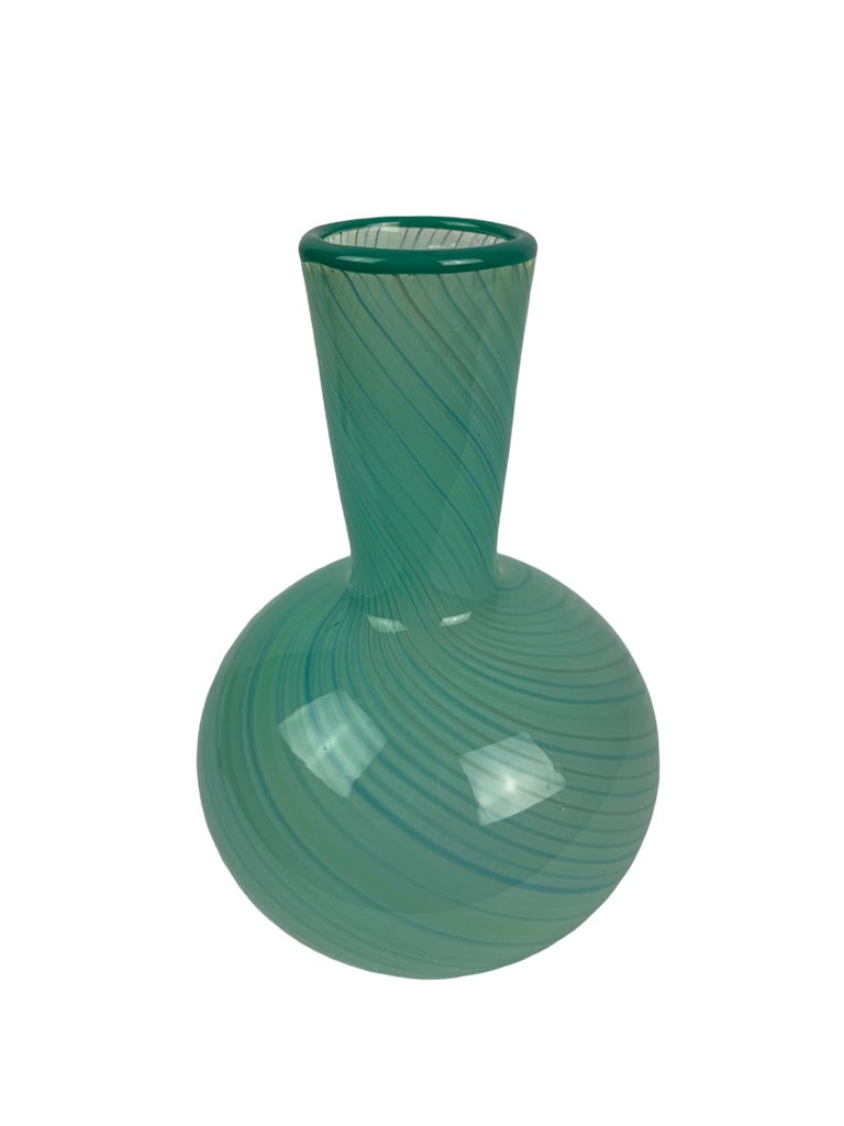 Vintage Dansk International Design Hand Blown Blue Green Swirl Vase 1970