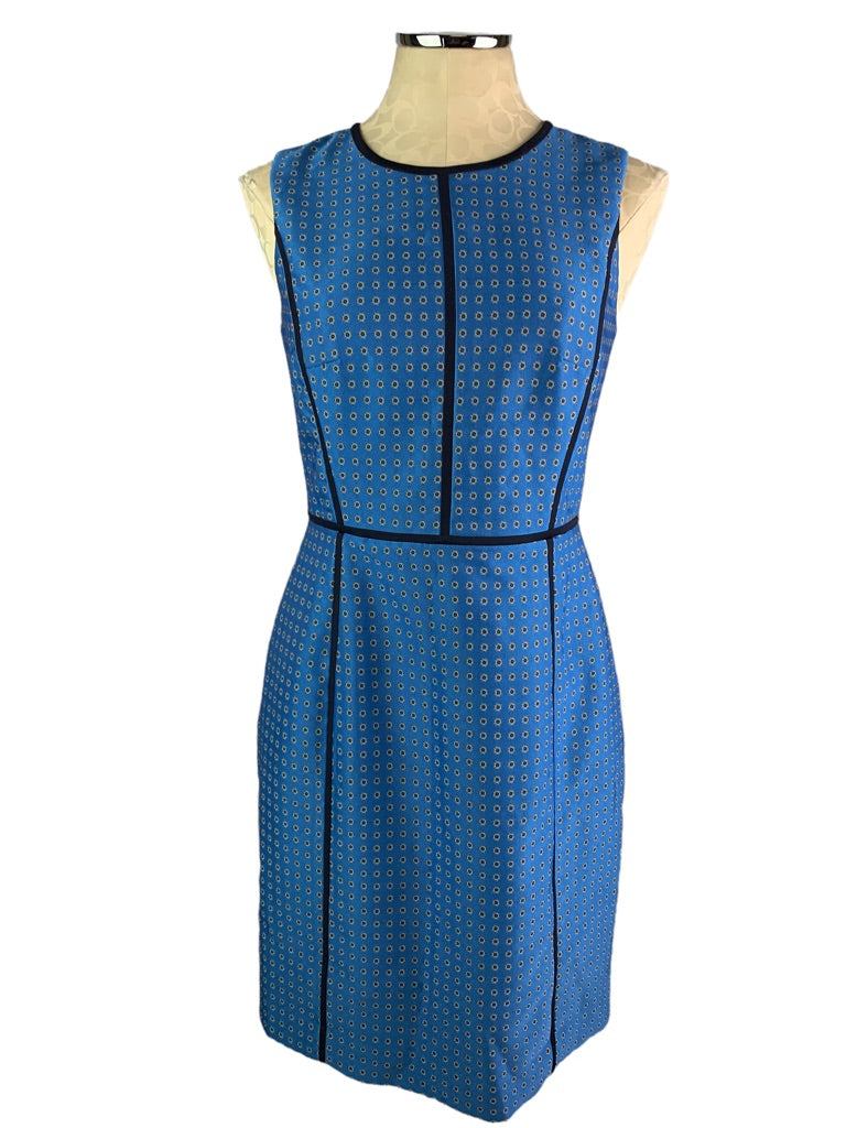 4 J.Crew Blue Sheath Dress Blue Foulard Print Style #F4122 Sleeveless