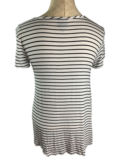 Small Bobeau Women's Black White Striped Short Sleeve Tshirt Layered