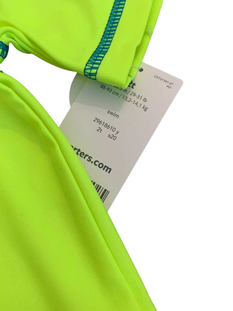 2T Carter's UPF 50 Sloth Neon Green Short Sleeve Rashguard Swim New