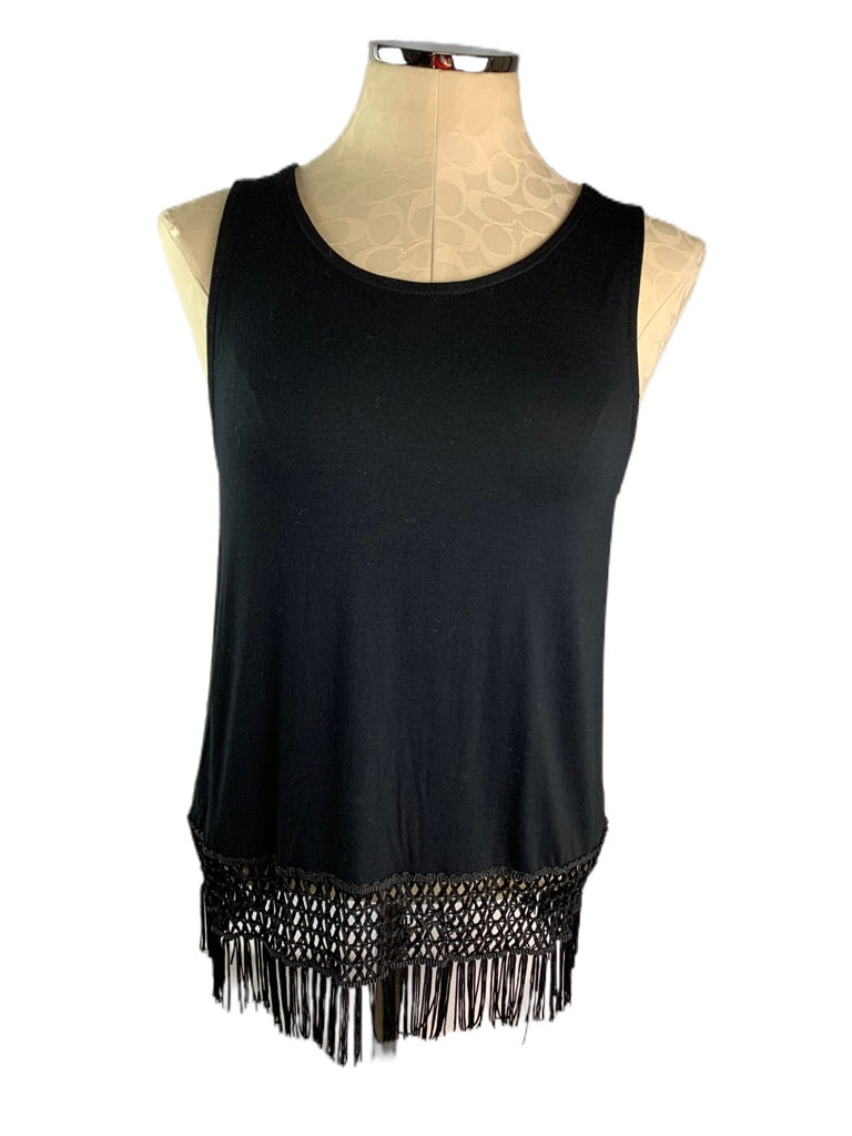 Large Ocean Drive Women's Black Tank Fringed Hem Soft