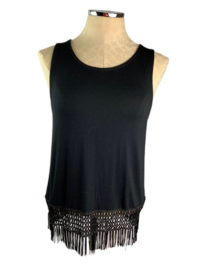 Large Ocean Drive Women's Black Tank Fringed Hem Soft