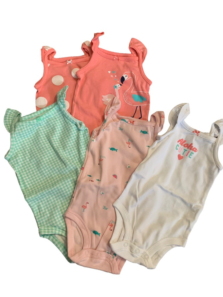 9 Months Carters Set of 5 Summer One Piece Outfits Flamingo Theme New