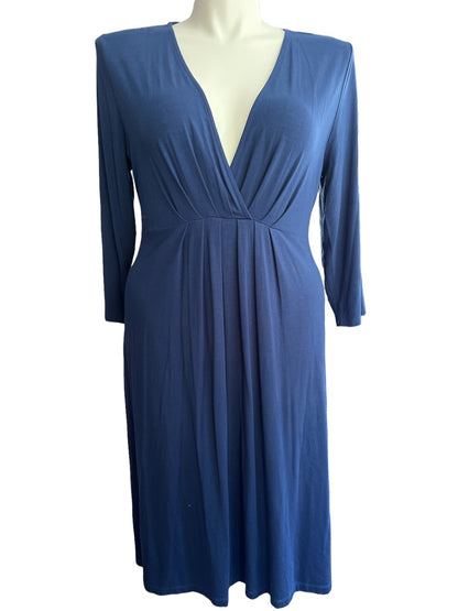 16 R Boden Wrap Style Pleated Navy Blue Dress