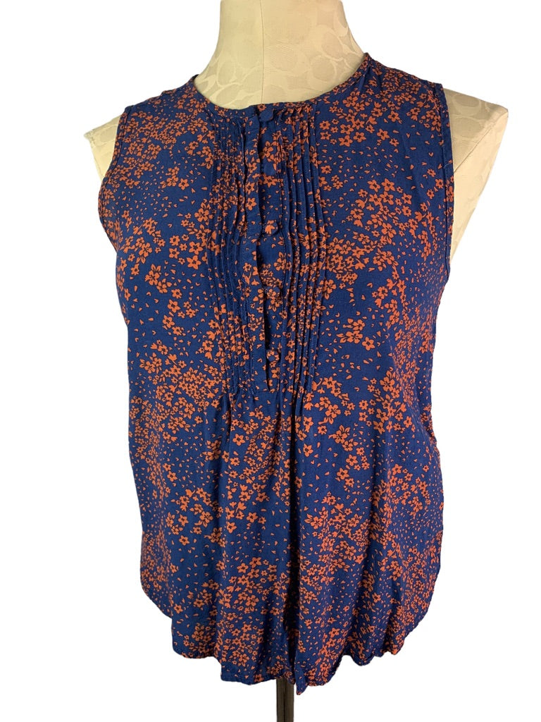 XS Gap Women's Sleeveless Pullover Blouse Navy Blue Orange Floral