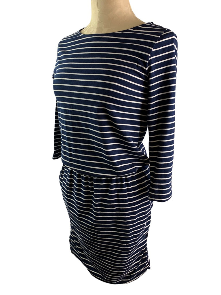 Small Hatley Blue White Striped Jersey Knit Pullover Dress Rouched Sides