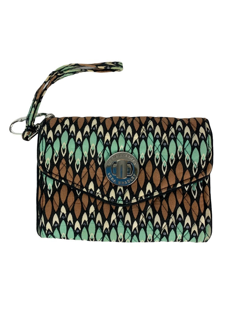 Vera Bradley Sierra Stream Turquoise Brown Turnlock Writstlet Compartments