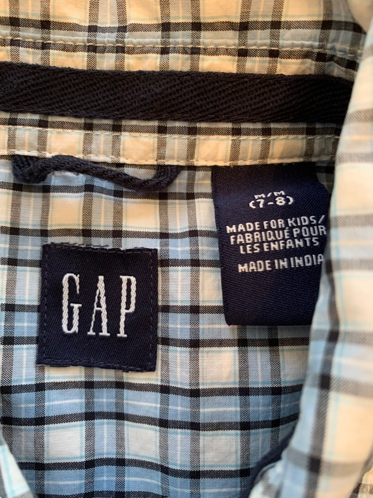 Medium (7/8) Gap Boys Blue Plaid Short Sleeve Button Down Shirt