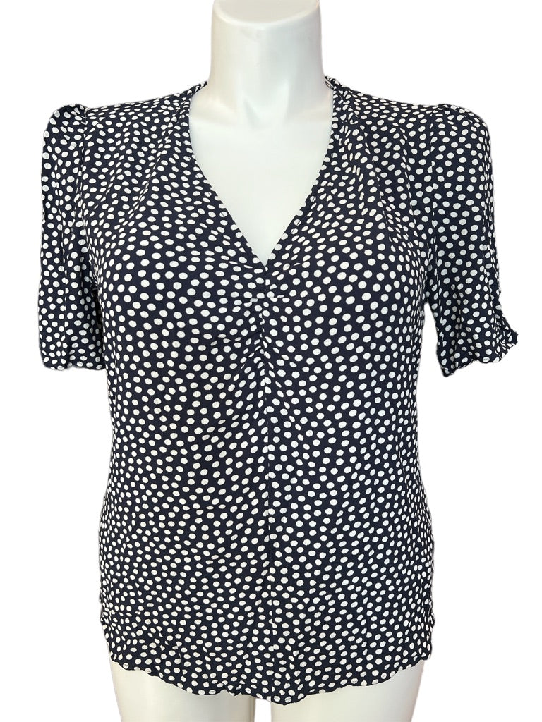 12 Boden Women's Navy Polka Dot Short Sleeve Blouse