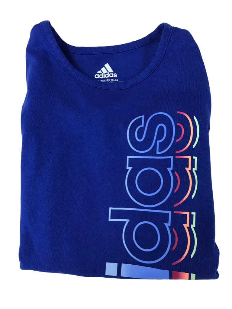 6X Adidas Girls Blue Long Sleeve Tshirt Rainbow Logo