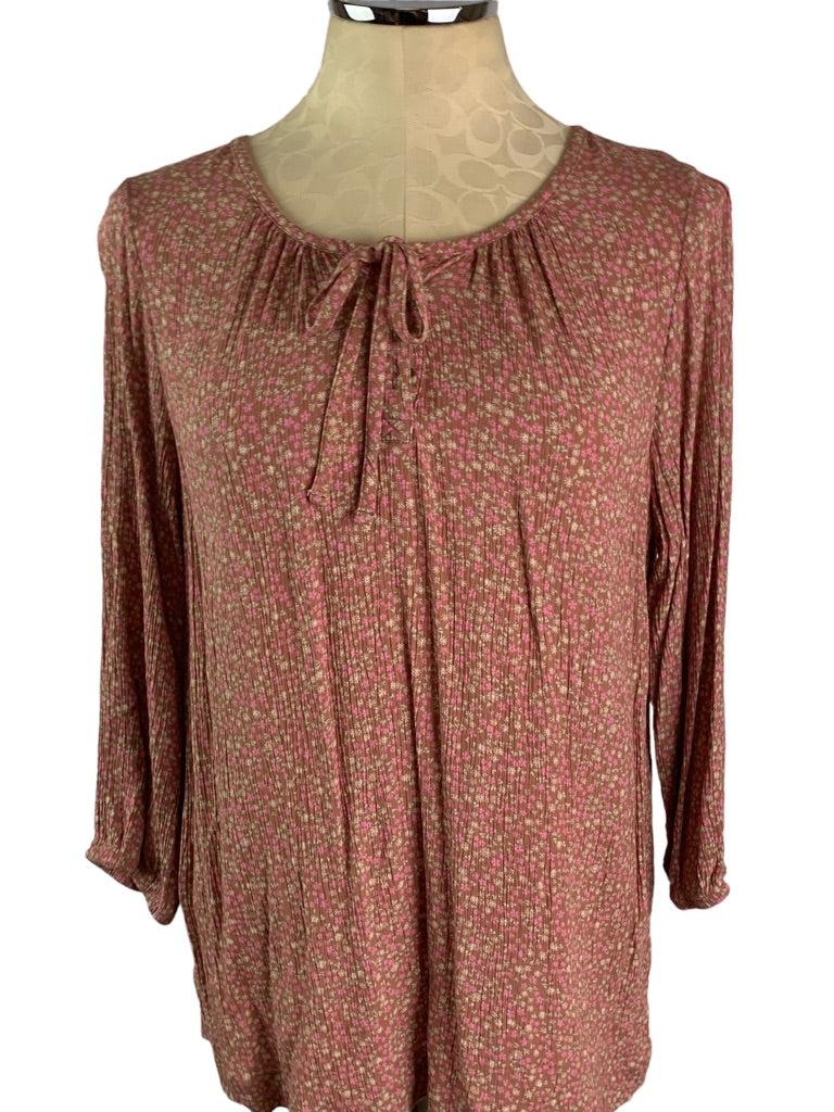 Medium Petite Sonoma Women's Dusty Pink Floral Print Peasant Blouse