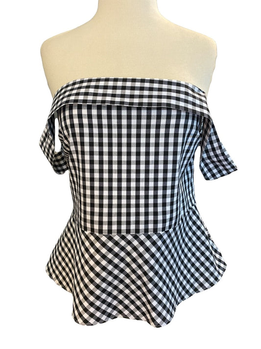 8 Express Black and White Check Off Should Peplum Blouse