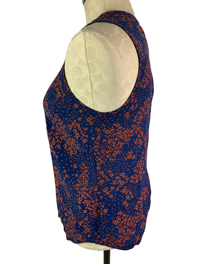 XS Gap Women's Sleeveless Pullover Blouse Navy Blue Orange Floral