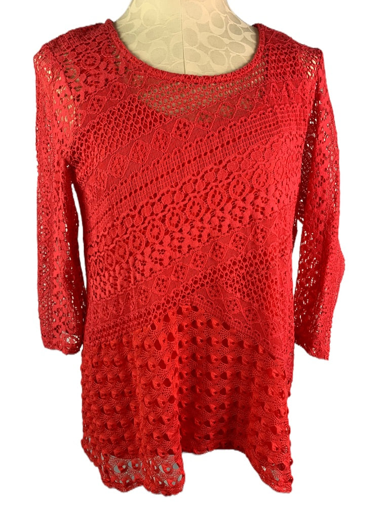 Large Petite JM Collection Hot Pink Coral Women's Lace Top and Camisole