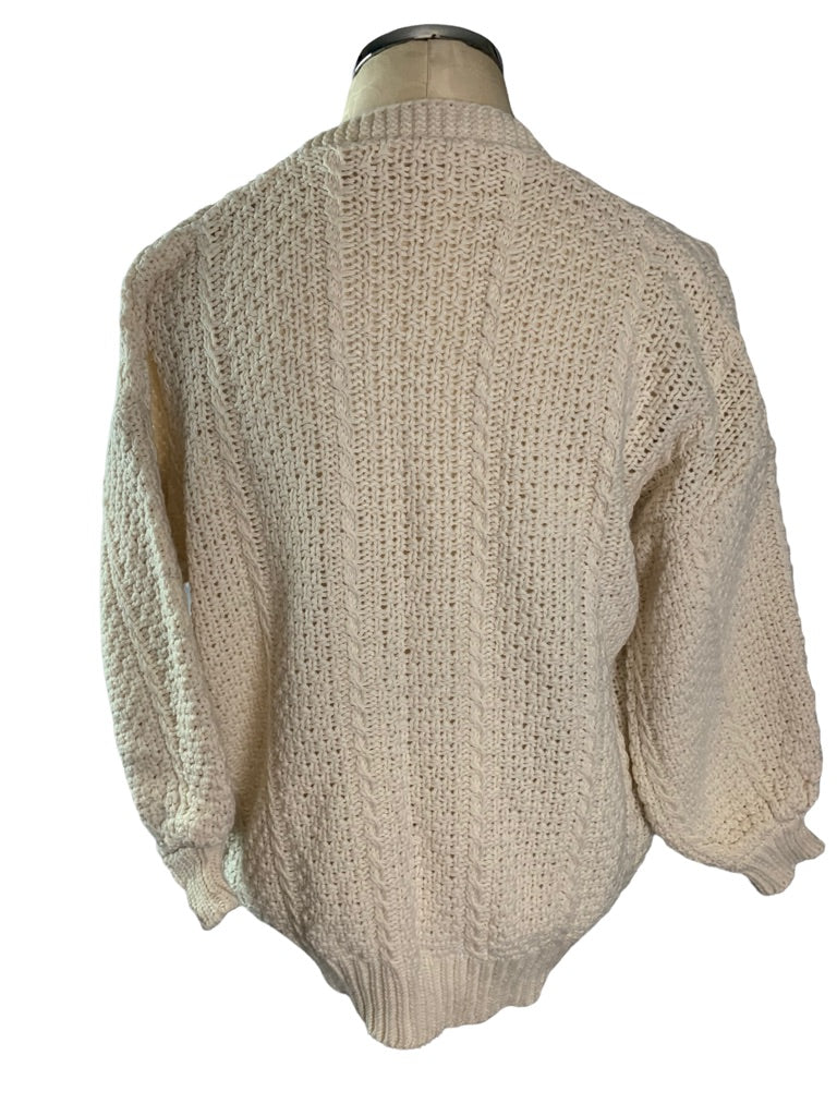 Small Unbranded Ivory Open Cardigan 3/4 Sleeve Heavy Knit