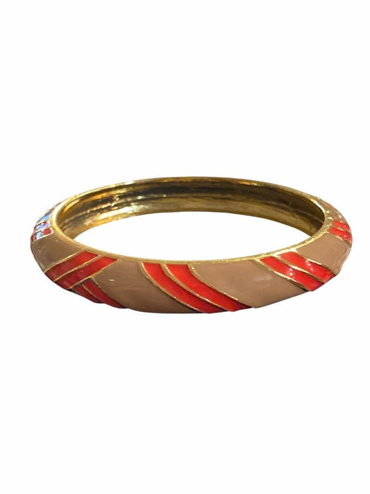 J. CREW Neon Orange Tan Twist Gold Tone Bangle Bracelet