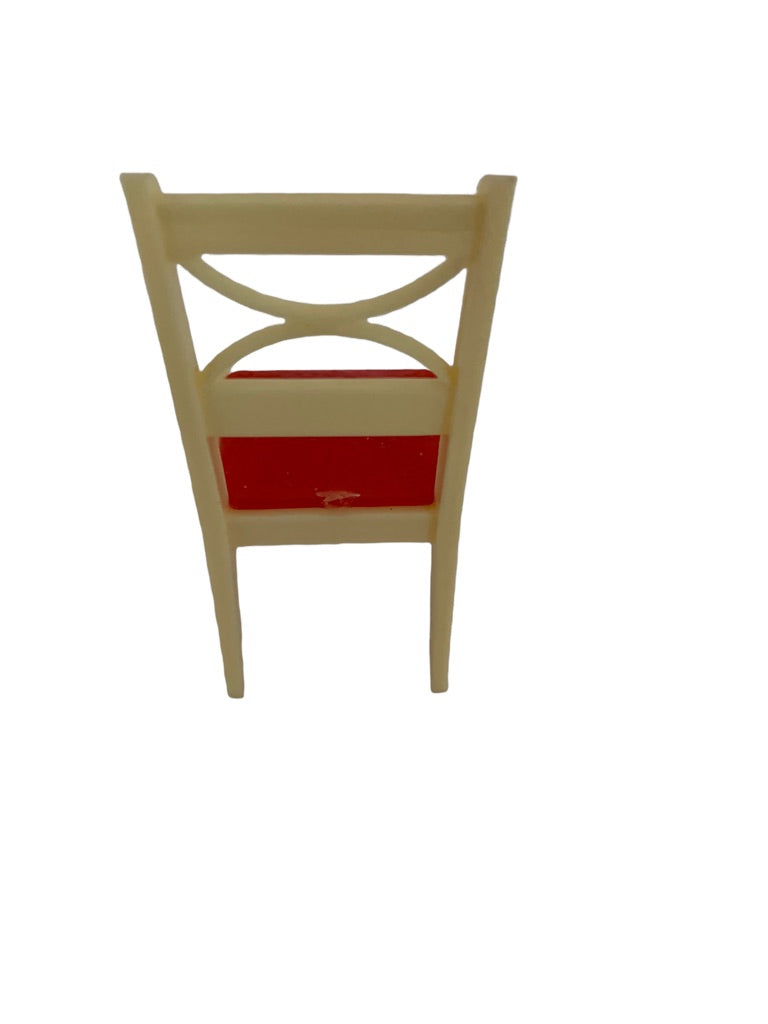 Vintage A Renewal K63 Miniature Dollhouse Plastic Chair Ivory and Red