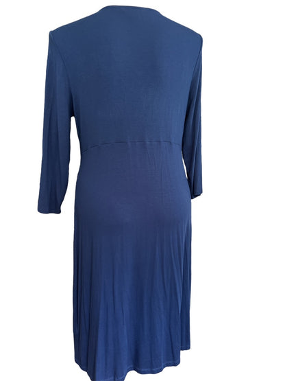 16 R Boden Wrap Style Pleated Navy Blue Dress