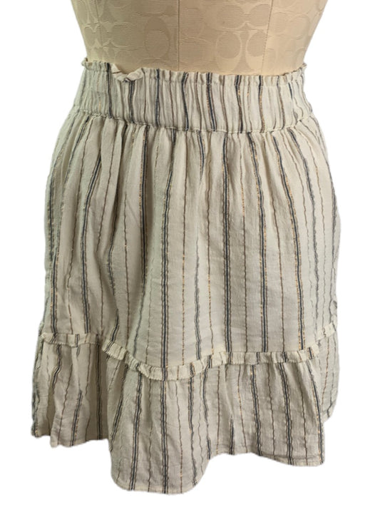 XS LOFT Ivory Striped Metallic Lined Short Boho Skirt Pull On