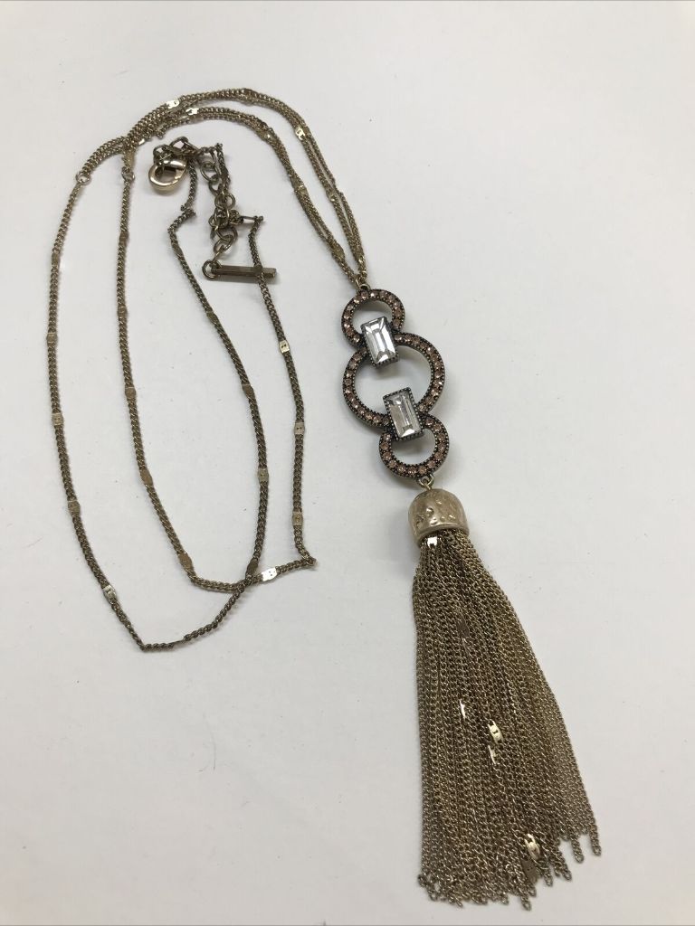 Saks Fifth Avenue Goldtone Necklace 31-34' with 5" Tassel Art Deco Style