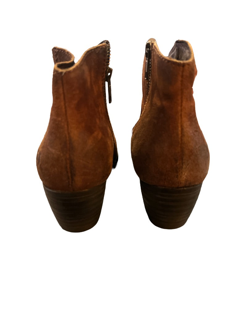 8.5 Born Brown Suede Stack Heel Side Zip Booties