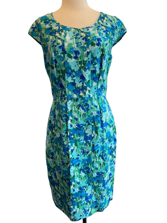 6 Calvin Klein Abstract Floral Cap Sleeve Sheath Dress Linen Blend