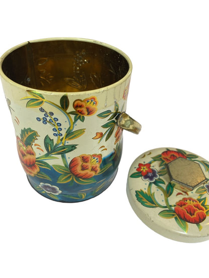 Murray Allen Lidded Tin Water Flower Handle England Candy Tea