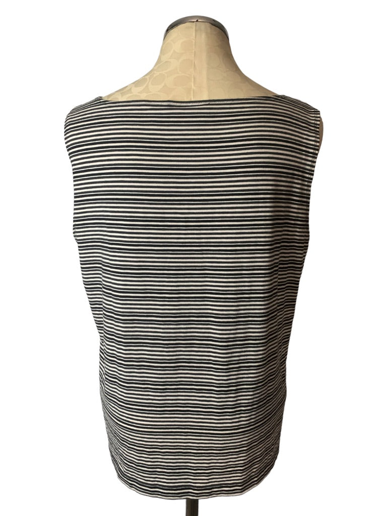 XL Chico's Design (Size 3) Women's Gray White Striped Jersey Knit Tank Sleeveless Top