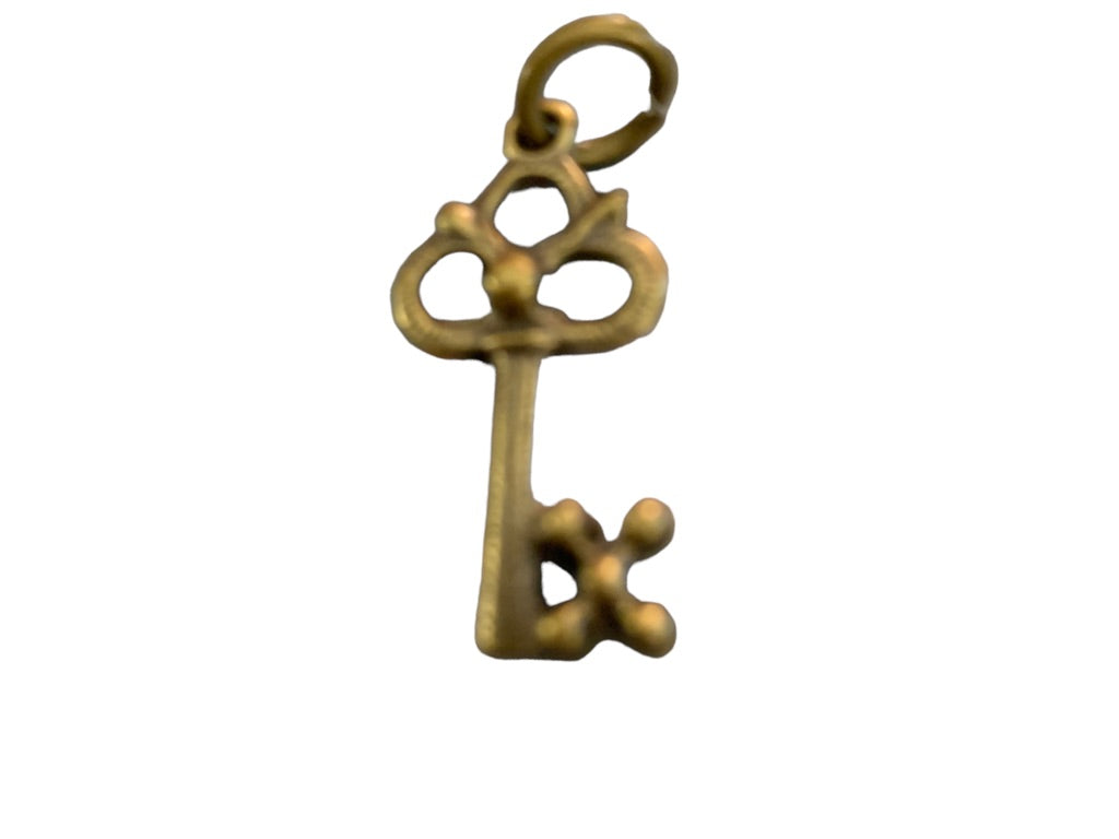 Vintage Brushed Goldtone Skeleton Key Charm Pendant 1 1/8"h