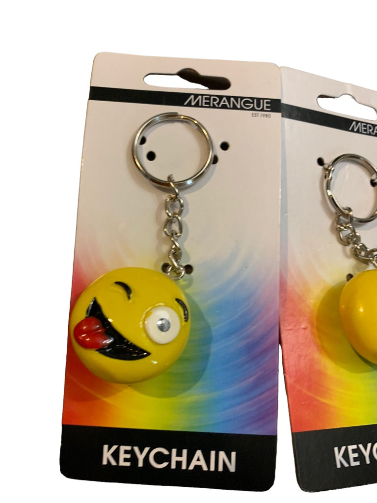 Set of 2 Smiling Kissy Emoji Keychains Key Rings Heart Tongue