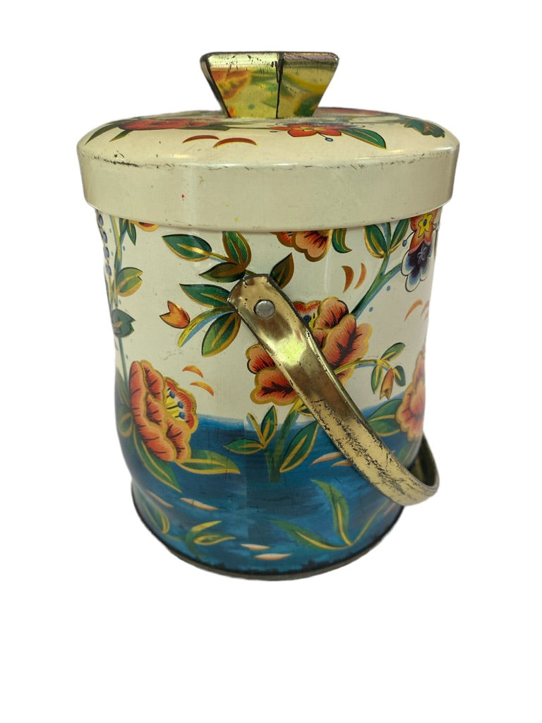 Murray Allen Lidded Tin Water Flower Handle England Candy Tea