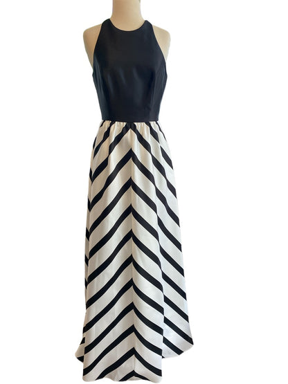 6 Alfred Sung Black and White Gown High Waist Long Sleeveless