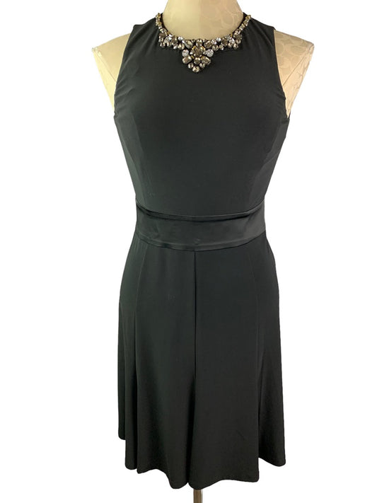 4P Lauren Ralph Lauren Petite Black Dress Embellished Jeweled Neckline Sleeveless