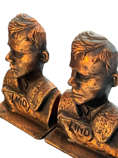 Vintage "Lindy" Aviator Charles Lindbergh Cast Metal Bookends Verona