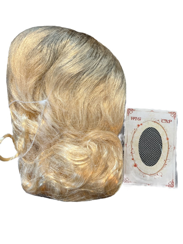 Halloween Costume Accessories Lot Blonde Wig, Mustache, metal Rings Non-Pierced, Chain Necklace