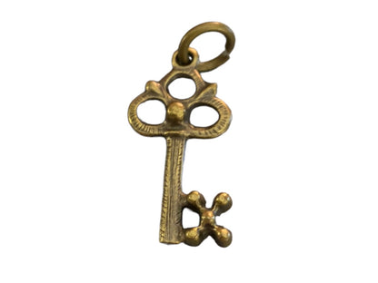 Vintage Brushed Goldtone Skeleton Key Charm Pendant 1 1/8"h