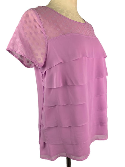 Medium Elle Women's Tiered Blouse Pink Purple Short Sleeve