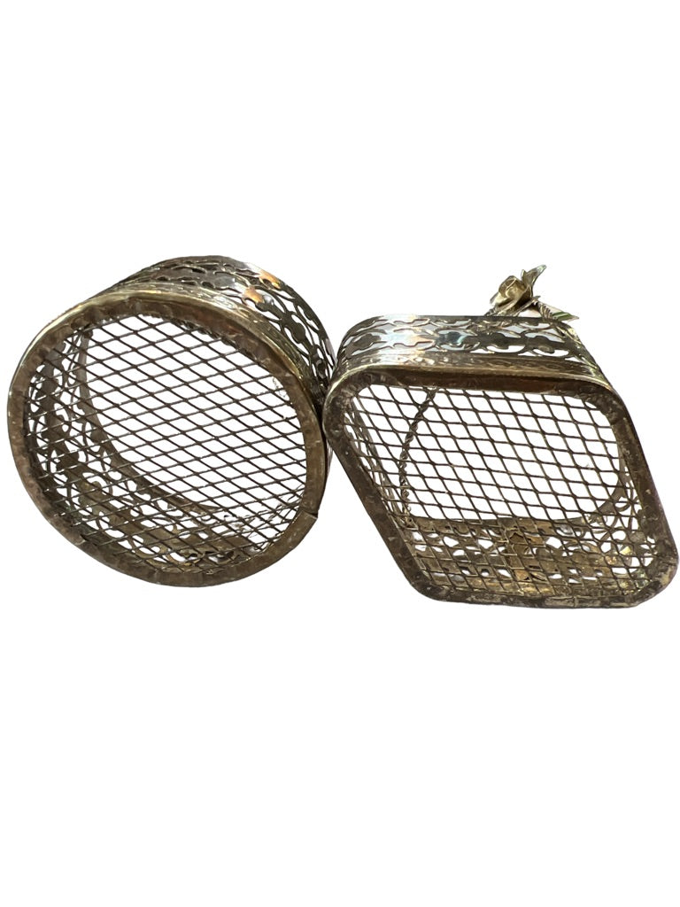 Vintage Silvertone Metal Wire Small Baskets Set of 2 Diamond & Round